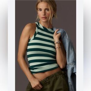 Anthropologie Maeve Green Striped Tank Top